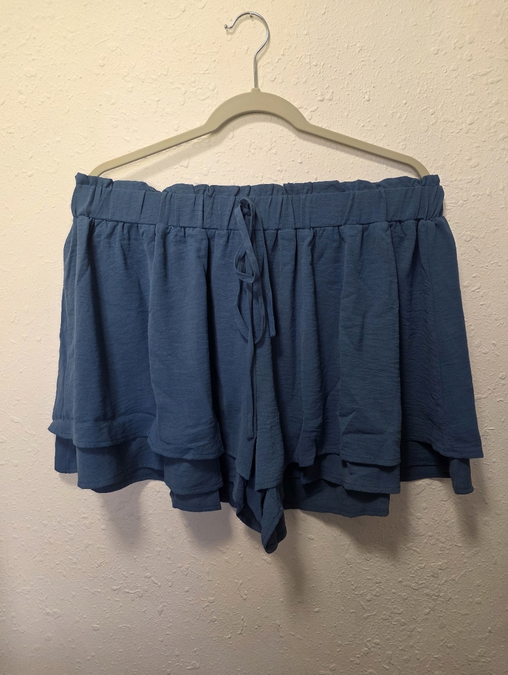 SHEIN Dusty Blue Tiered Ruffle Skort with Drawstring Waist